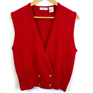 Talbots Red V-Neck 100% wool Sweater Vest with Gold Buttons size M